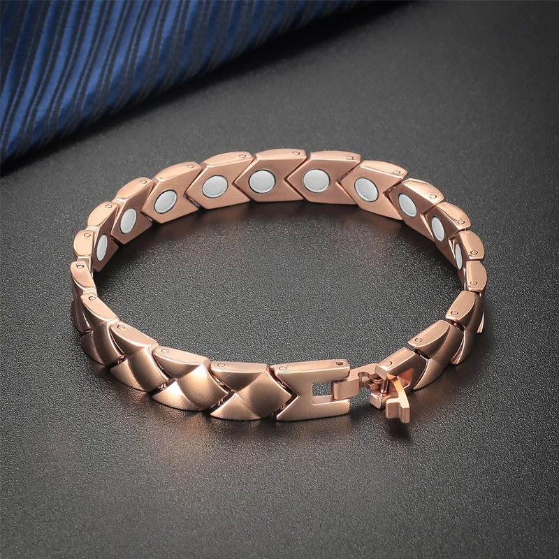 Мужской браслет Moocare золотой с цепочкой из розового золота магнитный нержавеющей