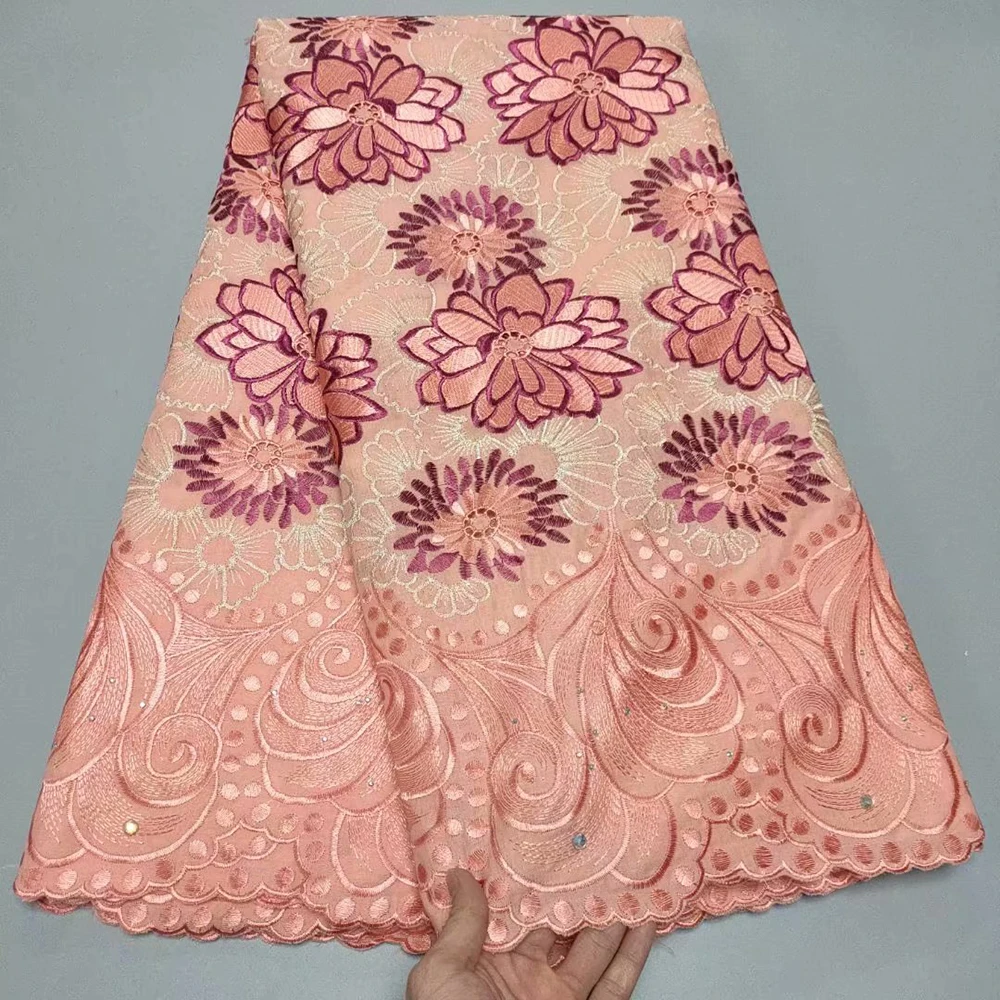 

Orange Cotton African Swiss Voile Lace Fabric High Quality Dubai Nigerian Austria Wedding Party Embroidery Dry Dress Sew Clothes