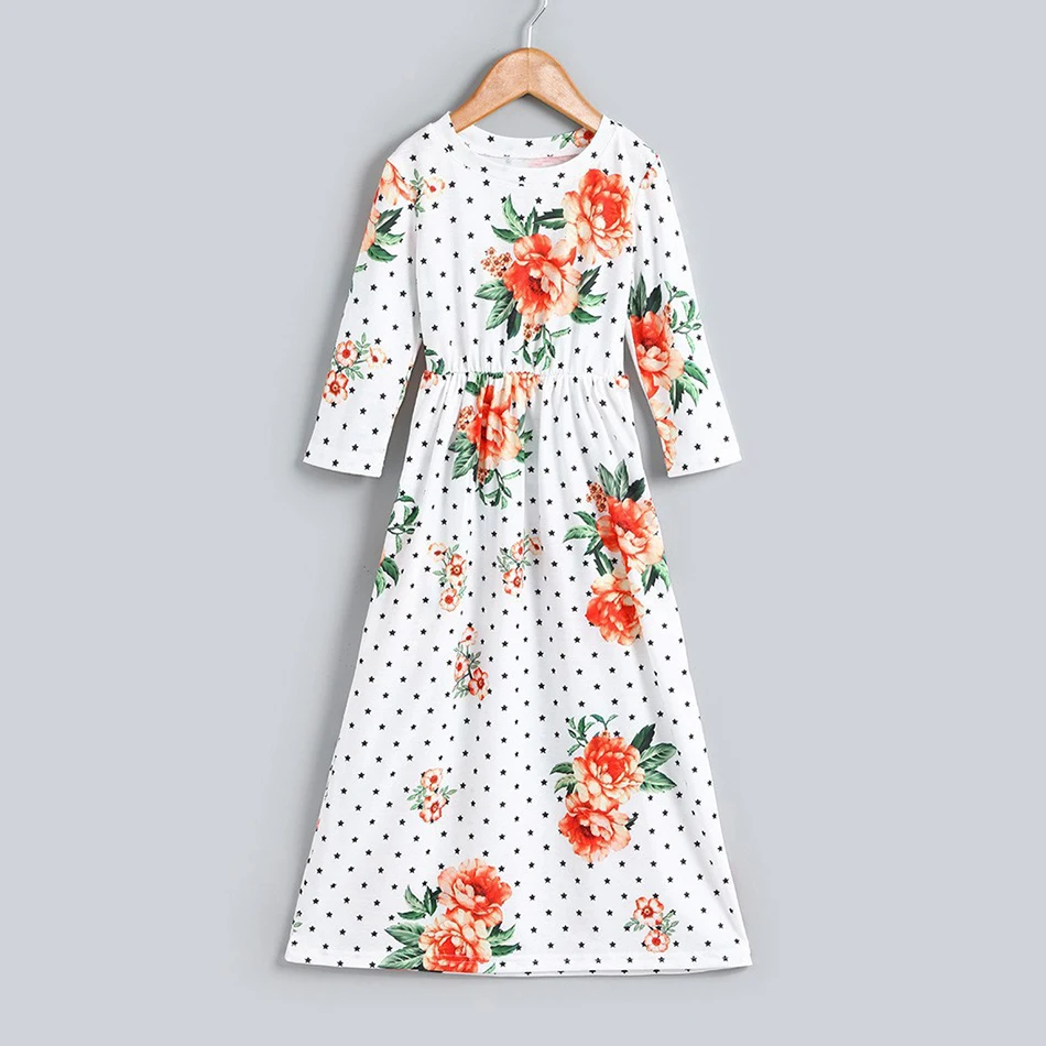 Платье-макси с цветочным принтом в горошек рукавом 3/4 | Детская одежда и обувь