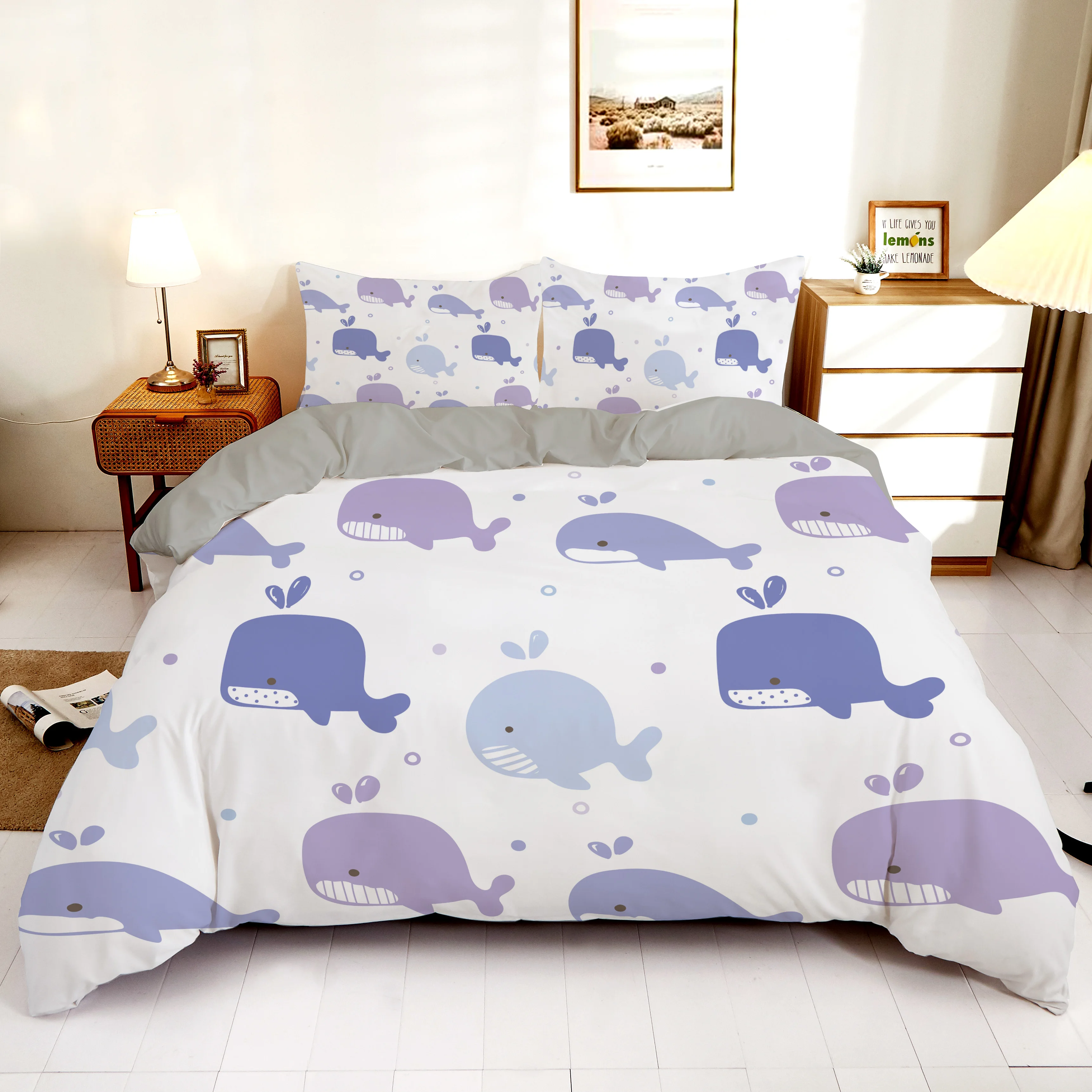 

The Underwater World Printed Bedding Set Fishes Whale Duvet Cover Queen 240x220 2/3Pcs King Twin Size Quiet Sets For Child Home