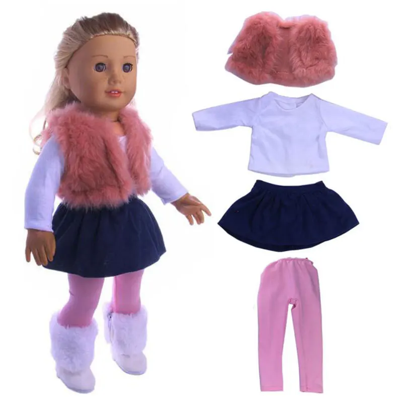 Pink Vest 4Pcs 4 шт./компл. Соединенные Штаты куклы девушки комплект одежды зимнее пальто для девочек платье с юбкой-пачкой+ леггинсы для девочек 18 дюймов комплект кукольной одежды подходит 43 см для ухода за ребенком для мам, детские куклы - Цвет: Pink Vest 4Pcs