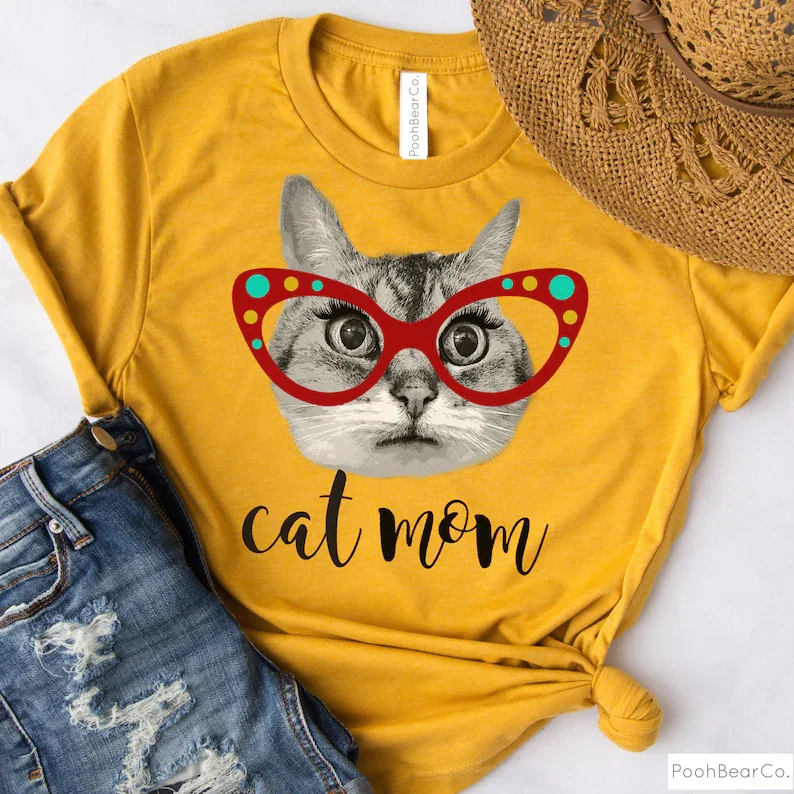 

Cat Mom Shirt, Best Mom Ever Cat Mama Shirt Plus Size O Neck graphic Mama T-shirt Short Sleeve Top Tees harajuku 100% cotton y2k