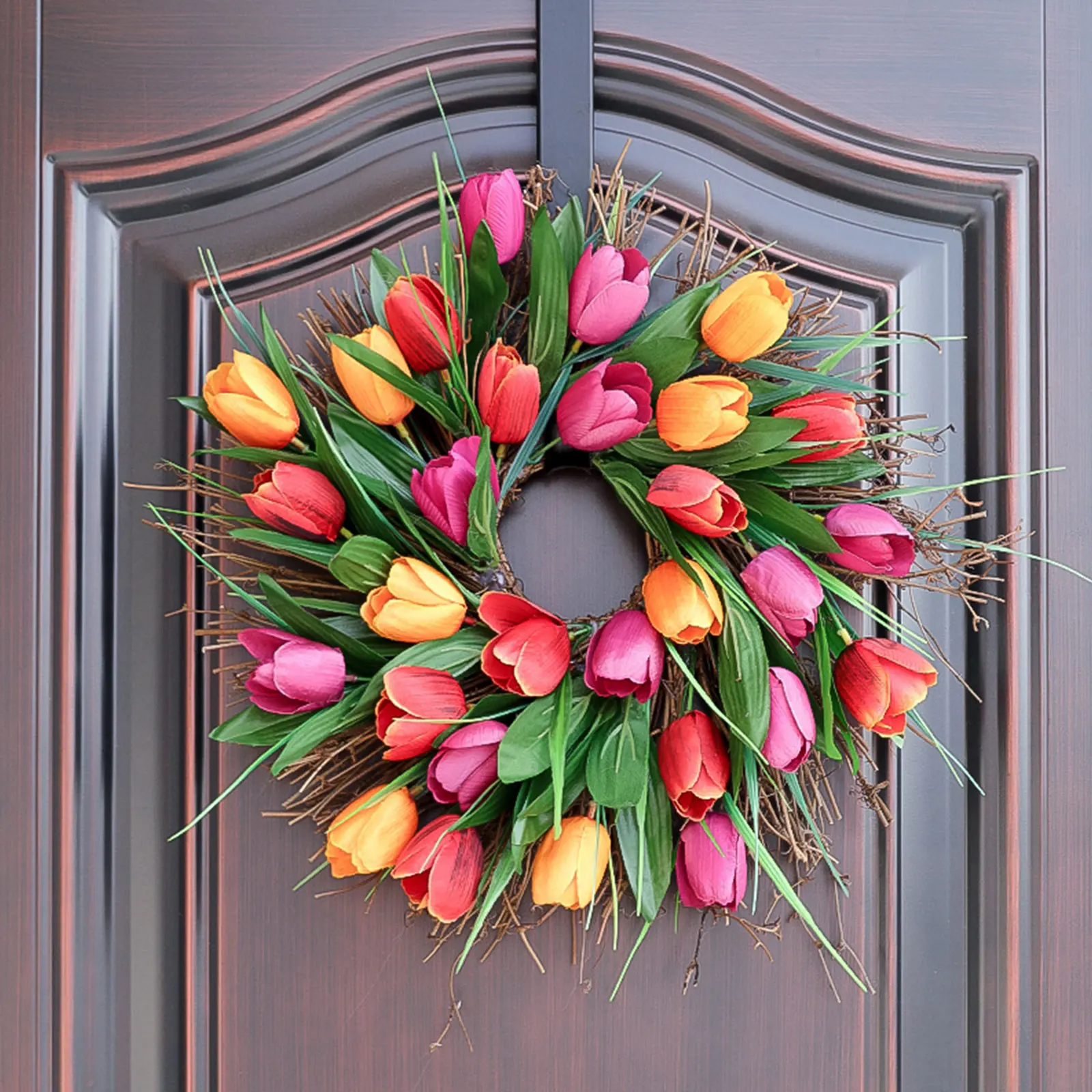 

Simulation Tulip Celebration Decor Fake Flower Pendant 38cm Ornament DIY Flowers Ring Artificial Wreath