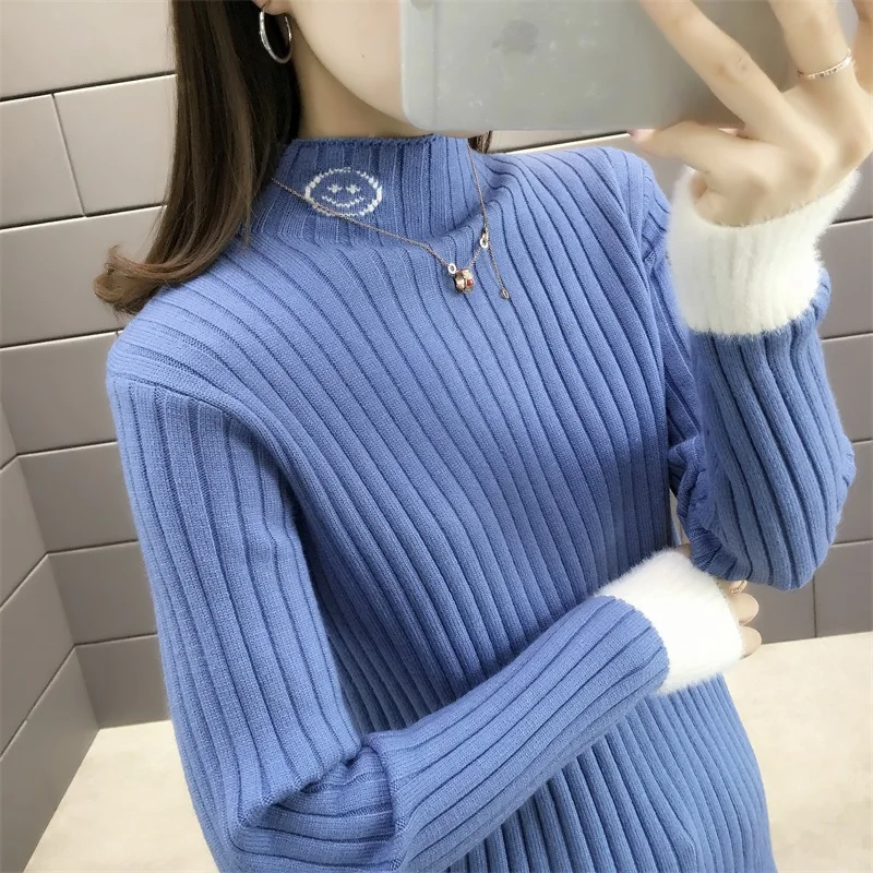 

5557 (№ 3 ряд 5 в чжунфанг) Новый полувысокий воротник эластичный тонкий вязаный манжет на застежке шерстяной свитер 42 на осень и зиму ff