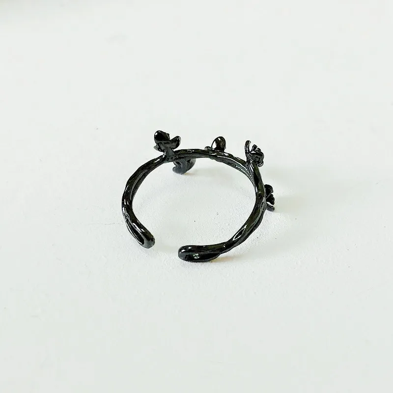 Женские кольца в стиле бохо DreamySky серебристые с черным цветком большие