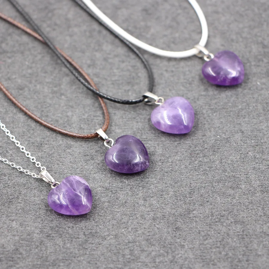 

Amethyst Necklace Heart Shaped Energy Stone Clavicle Chain DIY Simple Jewelry Designer Crystal Pendant Sweater Chain Necklace