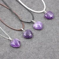 amethyst necklace heart shaped energy stone clavicle chain diy simple jewelry designer crystal pendant sweater chain necklace