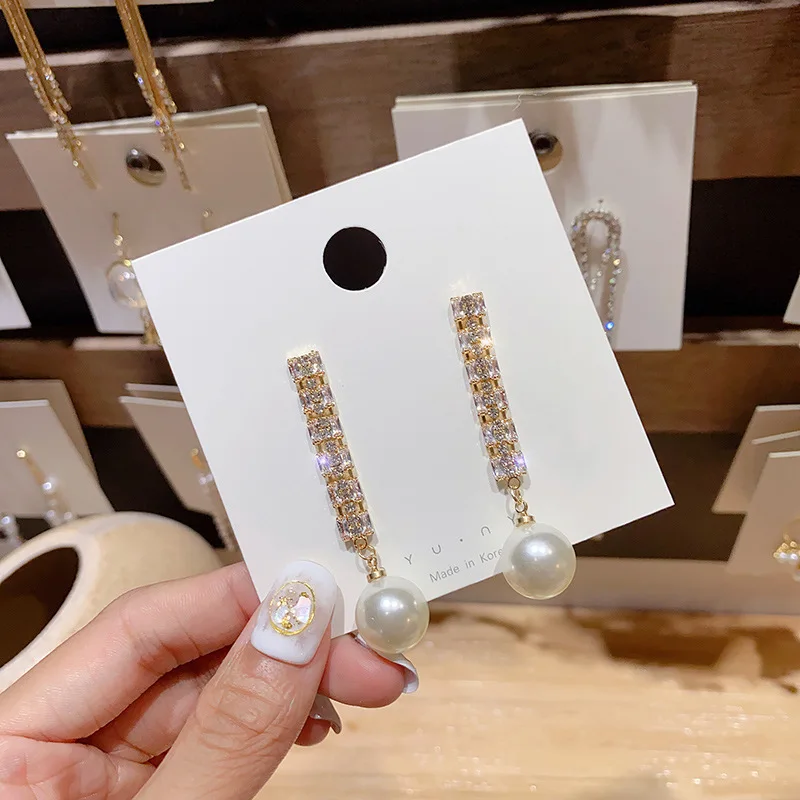 

Pearl delicate micro inlaid 925 silver needle Earrings versatile Earrings Fashion simple small temperament Earrings