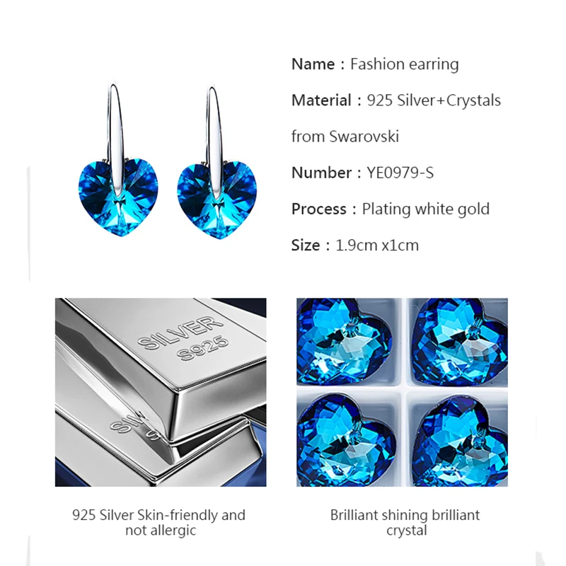 Женские серьги из серебра 925 пробы с австрийским кристаллом|Серьги-подвески| |