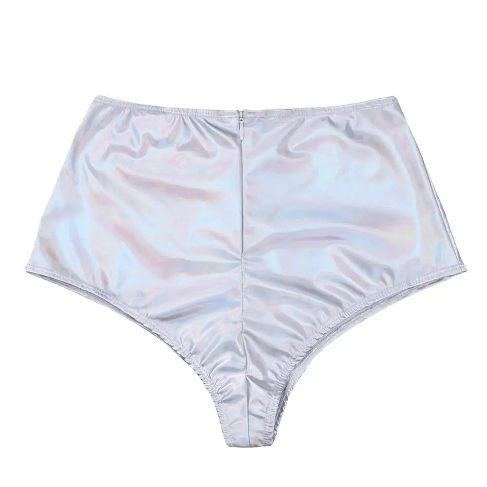 Женские кожаные блестящие шорты с завышенной талией и молнией на спине | Женская