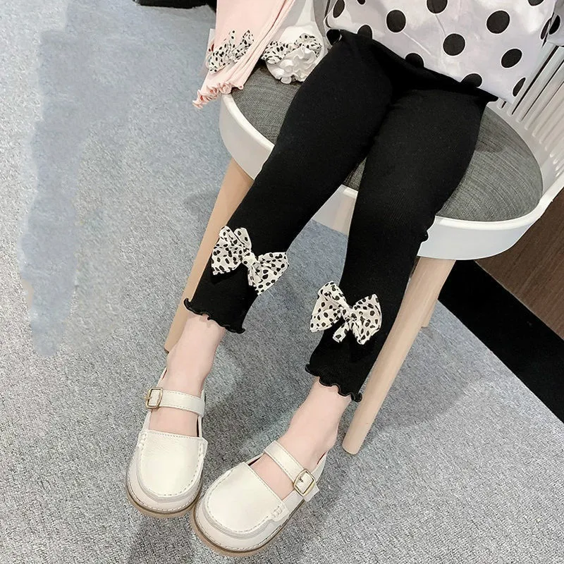 

MIEMBRO 2021 New Spring Autumn Girls Leggings Girl Children Thin Pure Cotton Single Soild Kids Pants Trousers With Bow Skinny