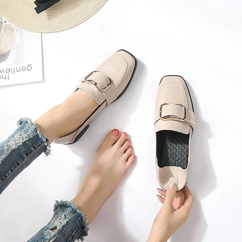 Женские туфли на толстом каблуке 2020 см однотонные с квадратным носком