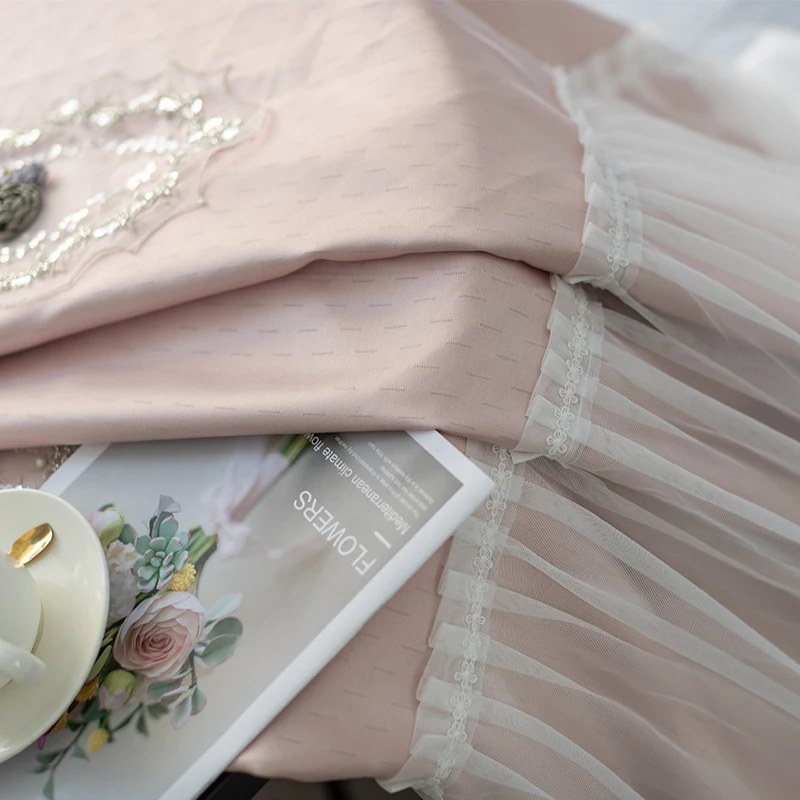 

Pink Luxury Princess Embossed Flower Bead Tulle Curtain White Lace Curtain For Living Room Window Treatment Drape JK251D