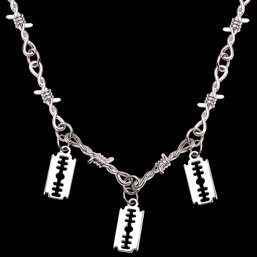 XL1265 Панк индивидуальная цепочка с шипами, ожерелье, крутая подвеска с лезвием бритвы, серебряное ожерелье для женщин и мужчин, хип-хоп Ювелирное Украшение для ночного клуба - Окраска металла: XL1265