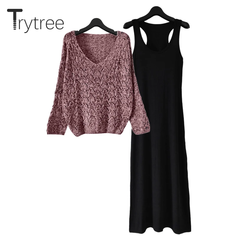 Комплект из двух предметов Trytree Женский повседневный однотонный топ с V-образным