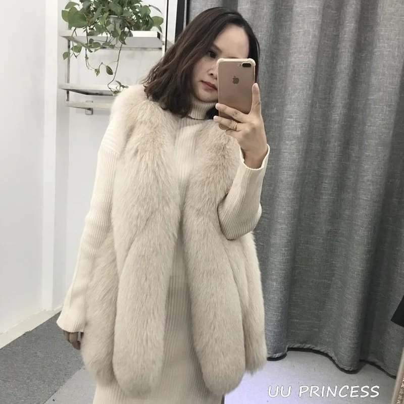 

Women's Vests 2021 Winter Faux Fox Fur Coat Sleeveless Jacket Female Warm Vest Fashion Casual Artificial Fur Vest Outerwear Y29