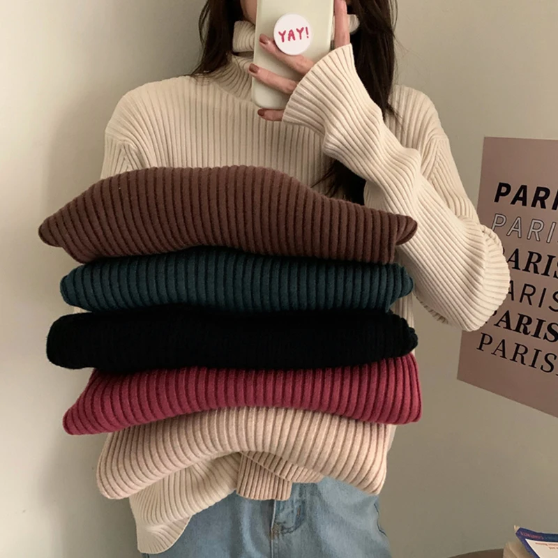 

2020 New Autumn and Winter High Collar Loose All-Matching Top Women's Idle Style Outer Wear Thickened Underwear Sweater