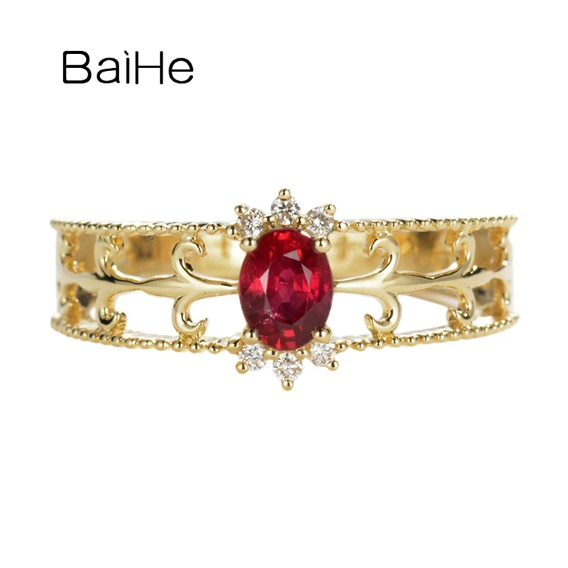 

BAIHE Solid 14K White/Yellow/Rose Gold 0.45ct Natural Ruby 0.05ct Natural Diamonds Fine Jewelry Wedding Band Women ring кольца