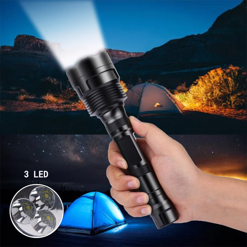 

Мощный светодиодный фонарик GM 10 Вт, жестсветильник свет, 3 светодиодных ручки, фонарь с 5 режимами, Регулируемый белый свет, лампа для кемпинг...