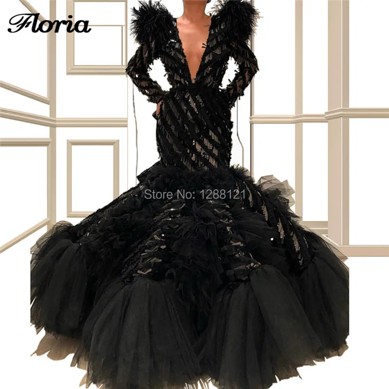 Роскошные черные вечерние платья с глубоким v-образным вырезом Новое поступление