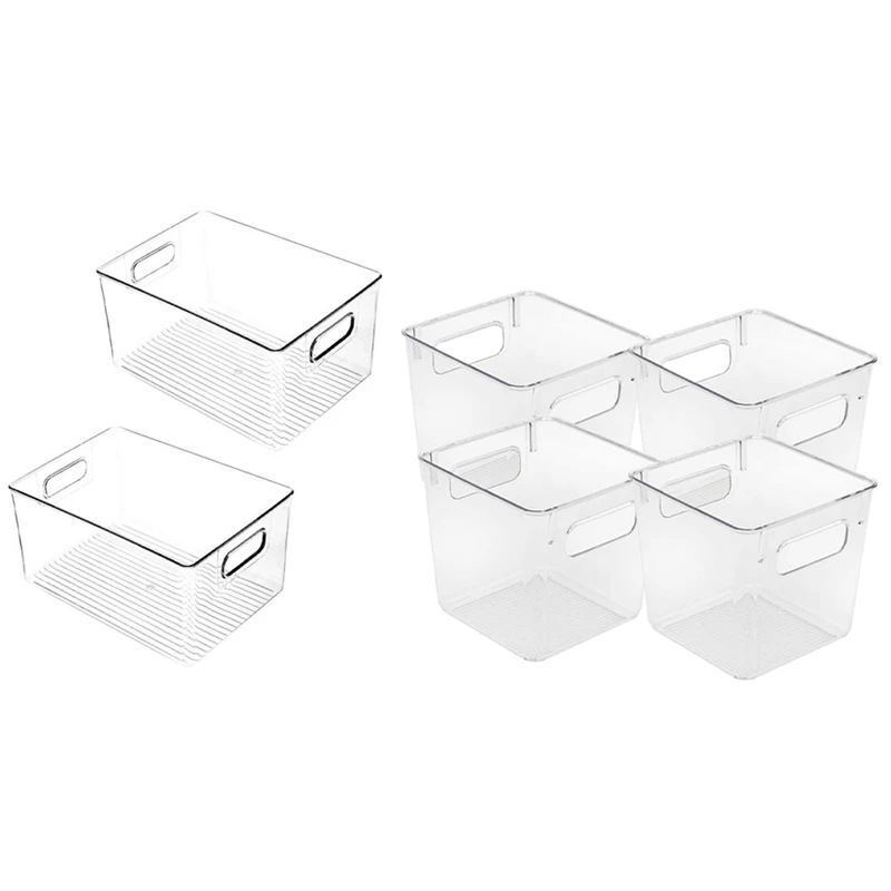 

6 шт. пластиковые ящики для хранения, прозрачный органайзер для кладовки, контейнер для хранения, 2 шт. 29X20X15 см и 4 шт. 15X15X14 см