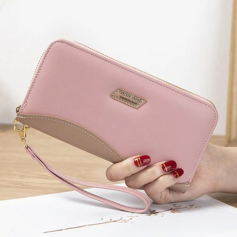 Candy Color PU Leather Long Women Wallet High Quality Stitching Change Purse Card Holder Bags Cell Phone Zipper Wallet