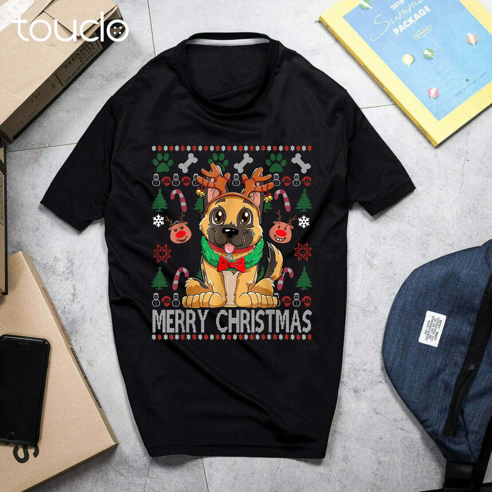 

New German Shepherd Antlers Christmas Xmas T Shirt Unisex S-5Xl