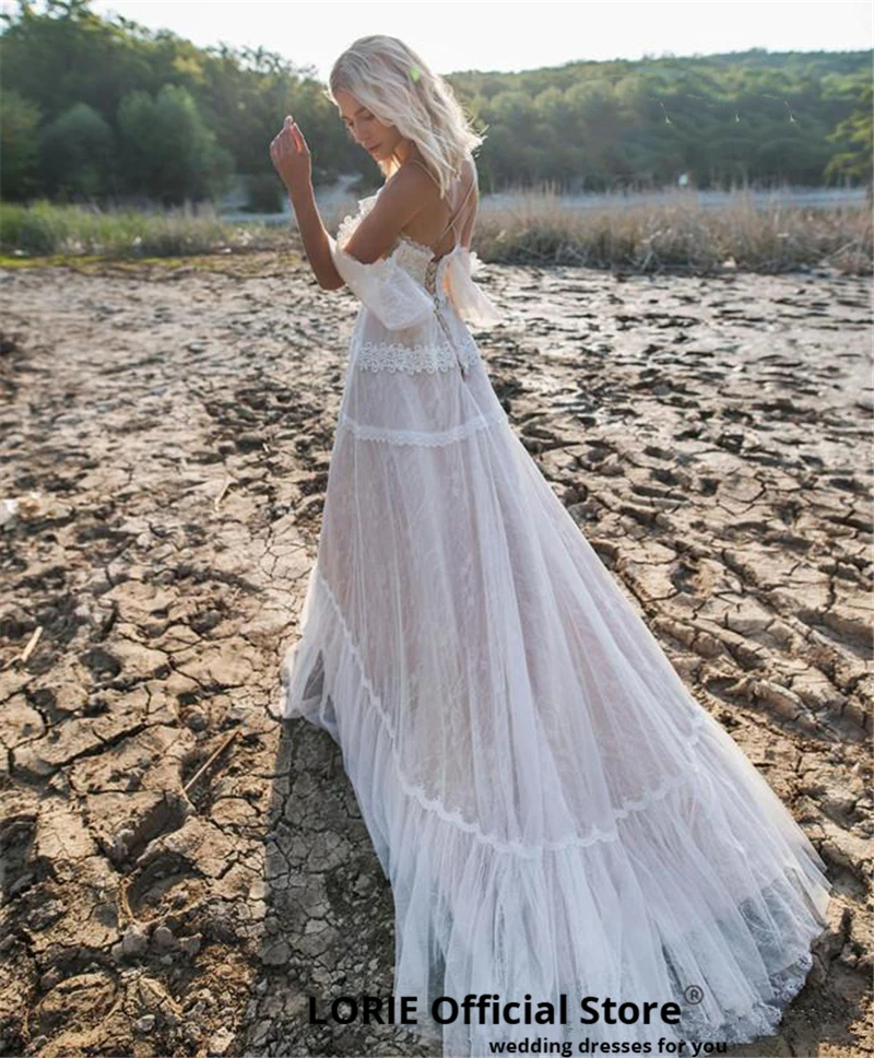 LORIE Bohemian Wedding Dresses 2020 Off Shoulder A Line Lace Appliqued Boho Gowns Lacing Plus Size Beach Bridal | Свадьбы и