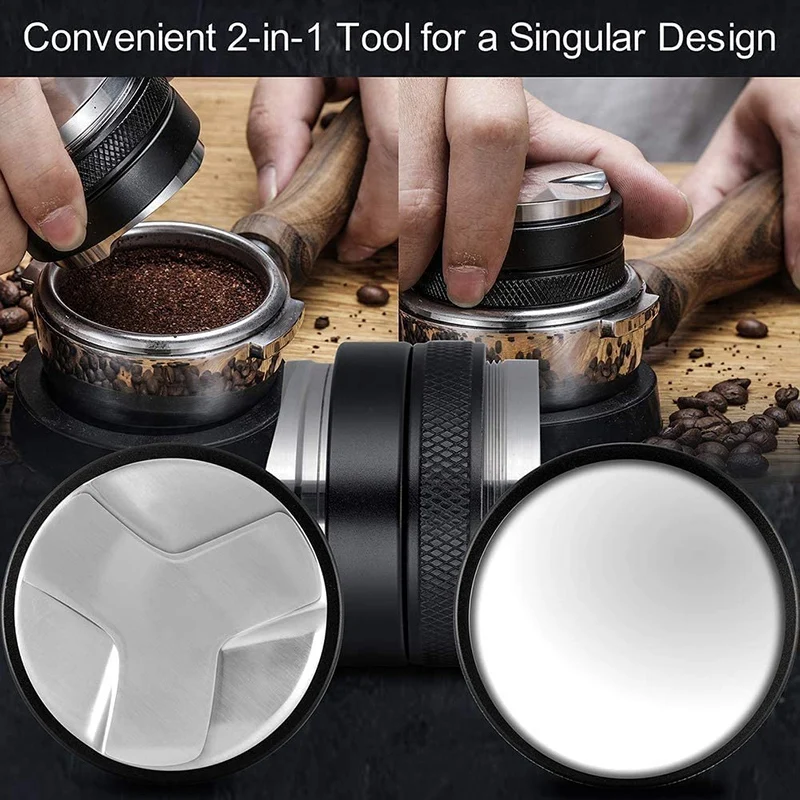 

53mm Espresso Tamper Dispenser,Double-Head Coffee Leveler,Espresso Tamper with Adjustable Depth with Silicone Tamper Mat