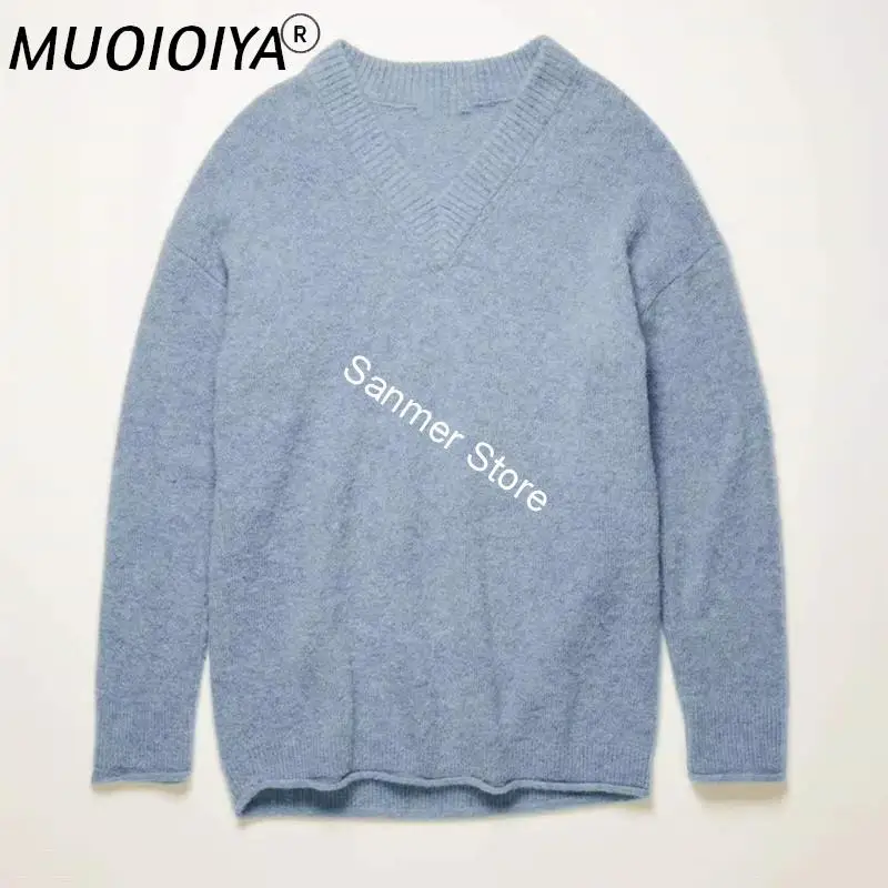 

V-neck Women's Sweater Knitted V-neck Solid Color Tops Early Autumn Long Sleeve 2021 New Ladies Pullover Fashion