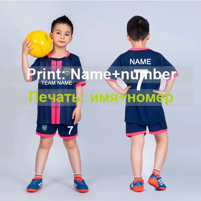 Navy name and number Детские футбольные майки, Футбольная форма для мальчиков, Футбольная форма, комплект для девочек, Футбольная форма на заказ, спортивная одежда, рубашка и шорты, синий, зеленый - Цвет: Navy name and number