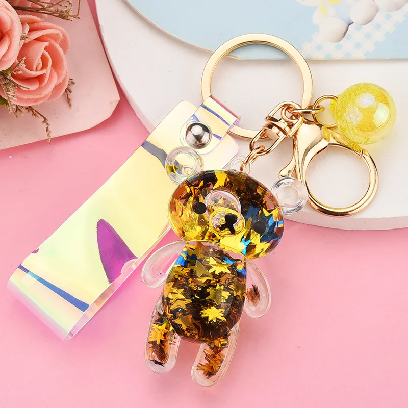 Жидкий Блестящий медведь с принтом зыбучих песков брелок рюкзак из акрила кулон