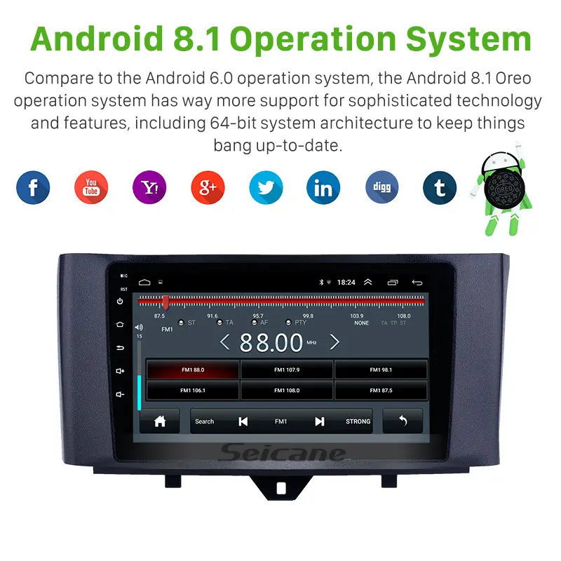 Seicane 2 din GPS Navi автомобильное радио 9 дюймов HD сенсорный экран Android 1 для Mercedes Benz Smart