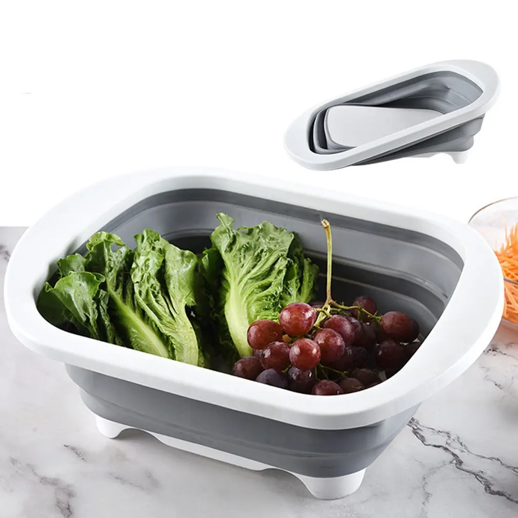 

Multi Functional Folding Cutting Board Portable Drain Basket Sink Vegetable Washing Basin Chopping Block