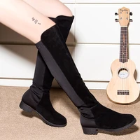 women over the knee boots 2020 spring thigh high suede ladies black long booties elastic 4cm block heels shoes size 34 43