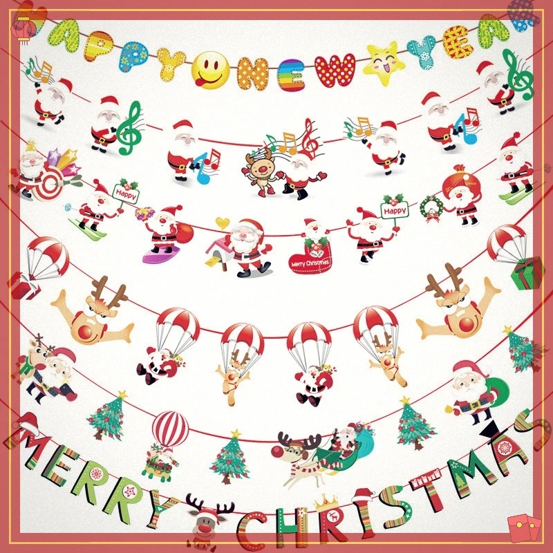 

2021 Christmas Decorations for Home Outdoor Merry Christmas Banners Party Decor Christmas Paper Flag Santa Snowman Banners