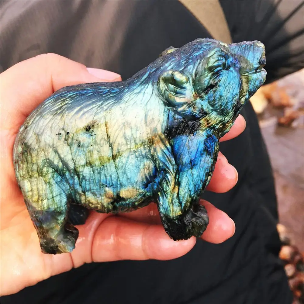 1pcs AAAA Natural labrador stone hand carved animal polar bear crystal statue decorated Christmas gift Eve | Дом и сад