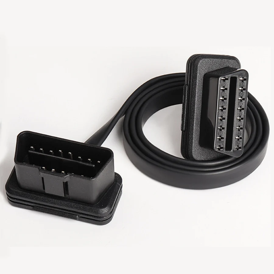Плоский + тонкий 16 Pin OBD удлинитель ELM327 Штекерный к двойному гнезду Y сплиттер