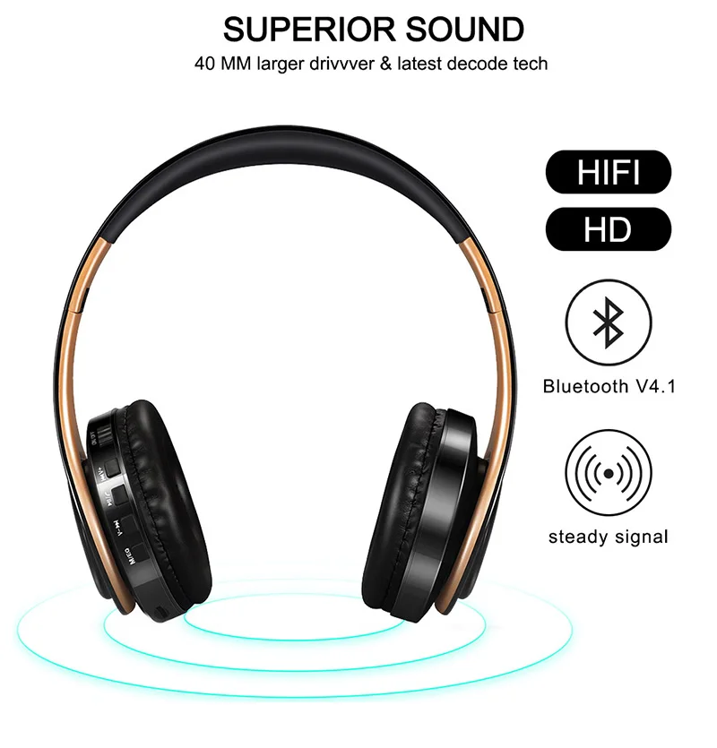 Tourya беспроводные Bluetooth бас-наушники стерео гарнитура складные наушники регулируемые наушники с микрофоном для ПК мобильного телефона тв