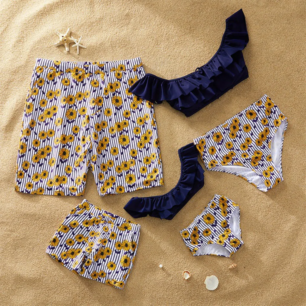 Men Family Sunflower Print Bikini Swimwear Swimsuit Beach Shorts Suit Beachwear swiming shorts men swimsuit купальник плавки |