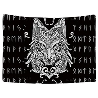 Viking Wolf Meditation Runes Ancient Art Funny Skeleton Wall Hanging Hippie Trippy Sun Moon Phases Black And White Tapestry