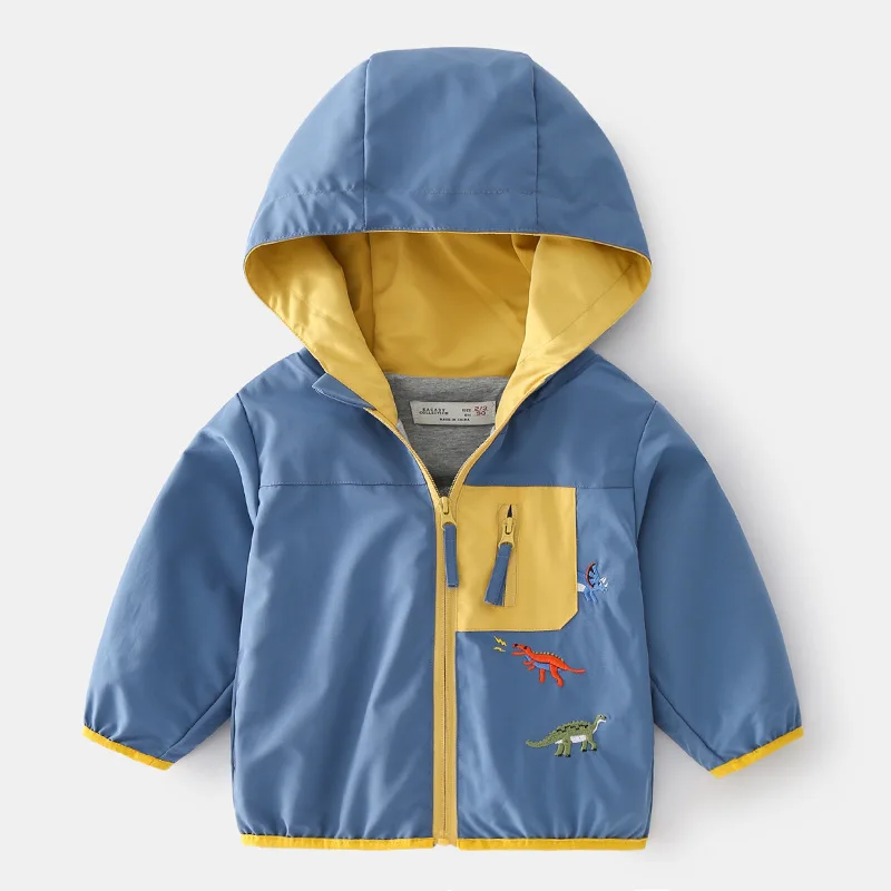 Детская куртка с капюшоном мультяшным динозавром на молнии |