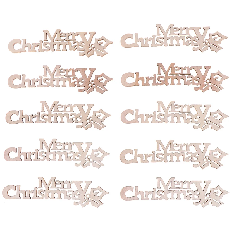 

10Pcs Wood DIY Christmas Pattern Craft Accessories Natural Wooden Letters "Merry Christmas" Handmade Sewing Home Decoration