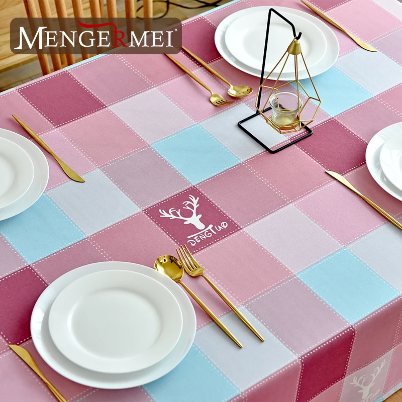 MENGERMEI скатерть в клетку с лосем жиронепроницаемый водонепроницаемый