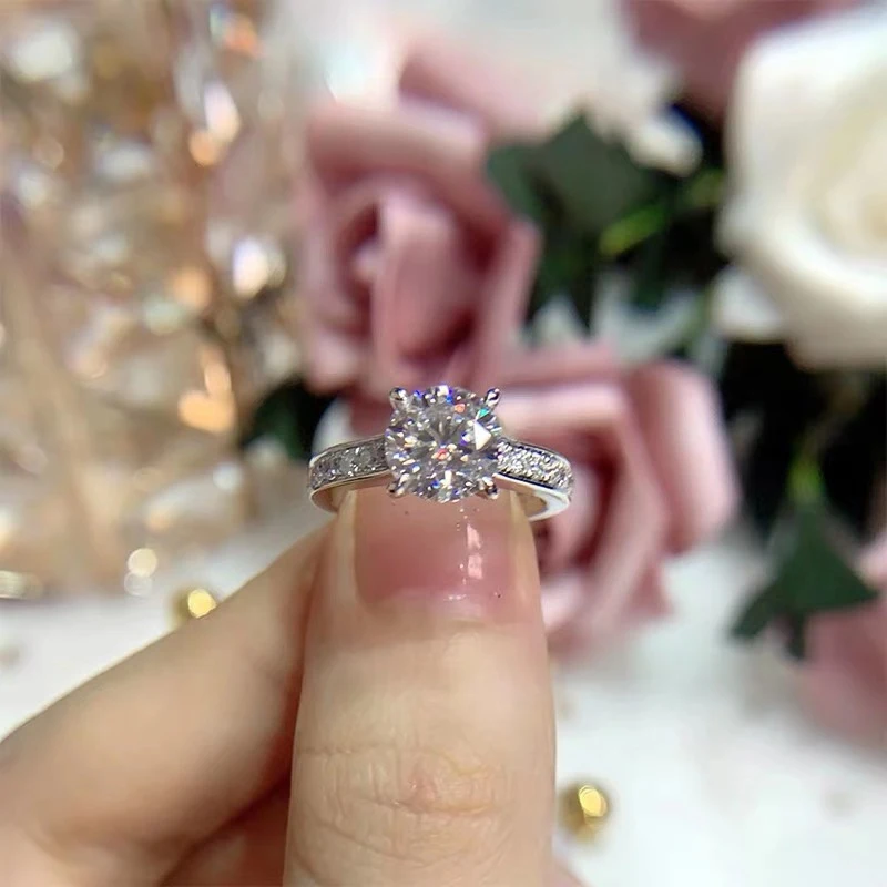 9 к кольцо из белого золота для подарка 1ct 2ct 3ct лабораторный Муассанит DF цвет 4 когти настраиваемые тонкие ювелирные украшения алмазные кольца для возлюбленной