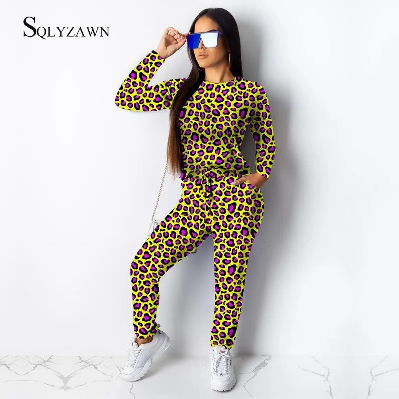 Уличная Женская одежда с леопардовым принтом комплект из двух предметов осенняя