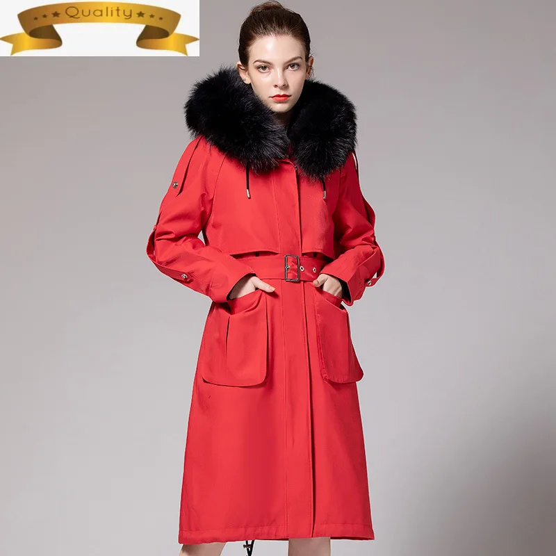 

Fur Parka Coat Real Women Winter Jacket Raccoon Dog Fur Collar Natural Rex Fur Rabbit Liner Long Manteau Femme 2021 SX11881101