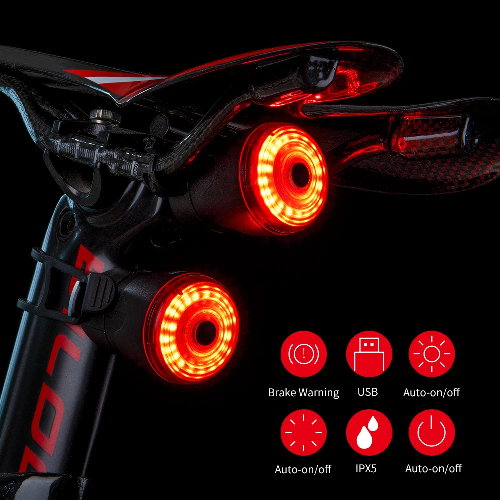 

Smart LED Bicycle Light Rear Back Mtb Road Brake Light Signal USB Rechargeable Red Cycling Lamp Latern Flash Taillight For Bike