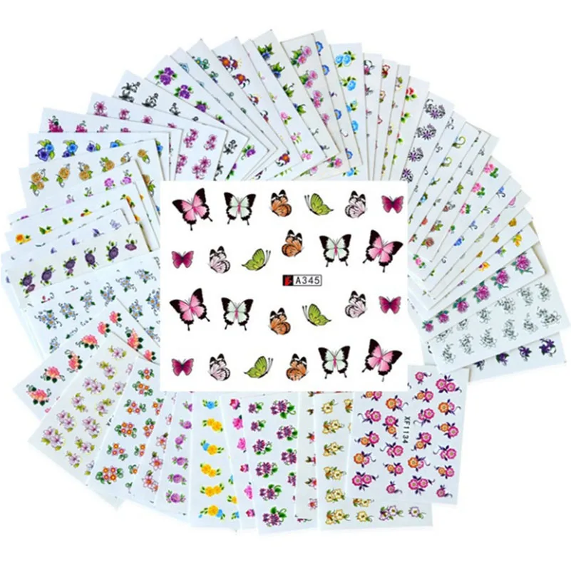 50 Sheets Nail Art Water Transfer Stickers Mixed Designs Beauty Flower Watermark On Nails Tips Decals Wraps Nail Art Tools