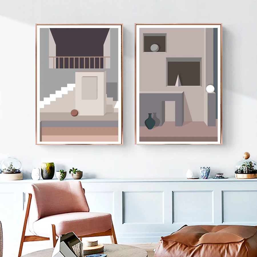 

Abstract Color Combination Building Internal Structure Minimalist Nordic Style Canvas Waterproof Ink Printing Decorative Poster